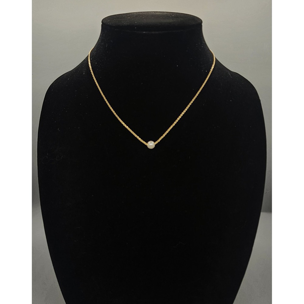 Gold Dainty Solitaire Pearl Necklace Adjustable Minimalist Fashion Jewelry